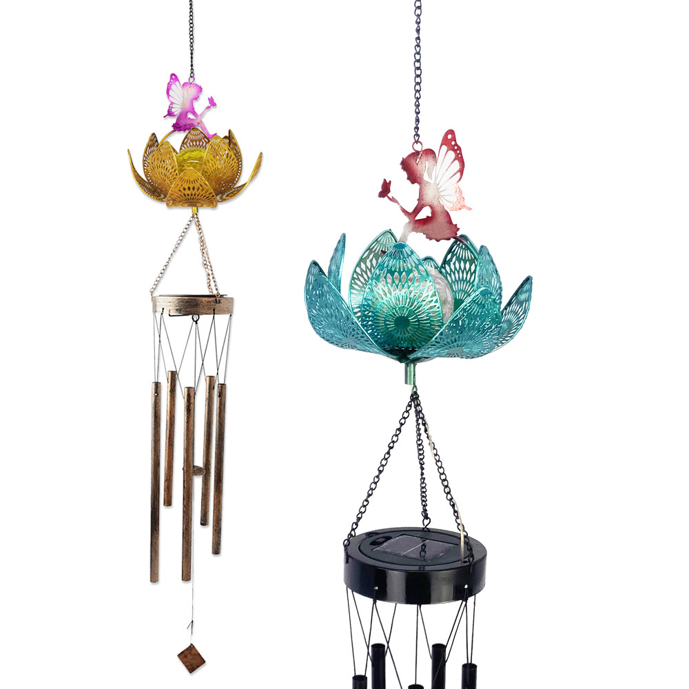 Cross-border new solar lotus fairy creative wind chime wrought iron outdoor garden landscape decoration waterproof garden lamp