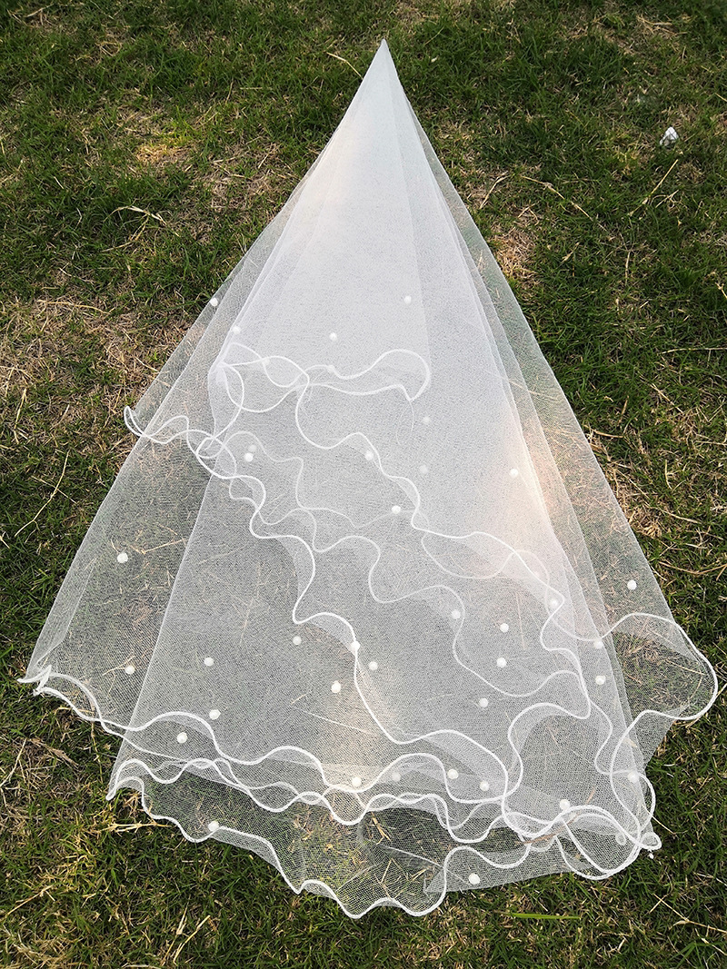 New bridal wedding dress veil simple versatile short Pearl curling veil studio veil