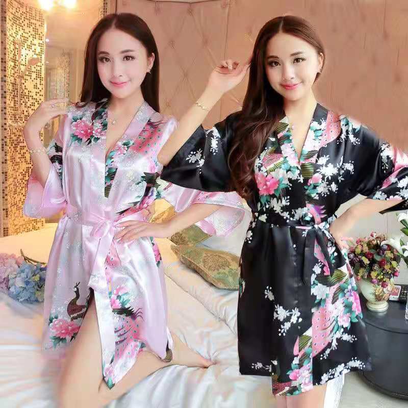Sade Print Peacock Nightgown Women's Summer Sexy Cardigan Home Clothes Foreign Trade Bathrobe Women