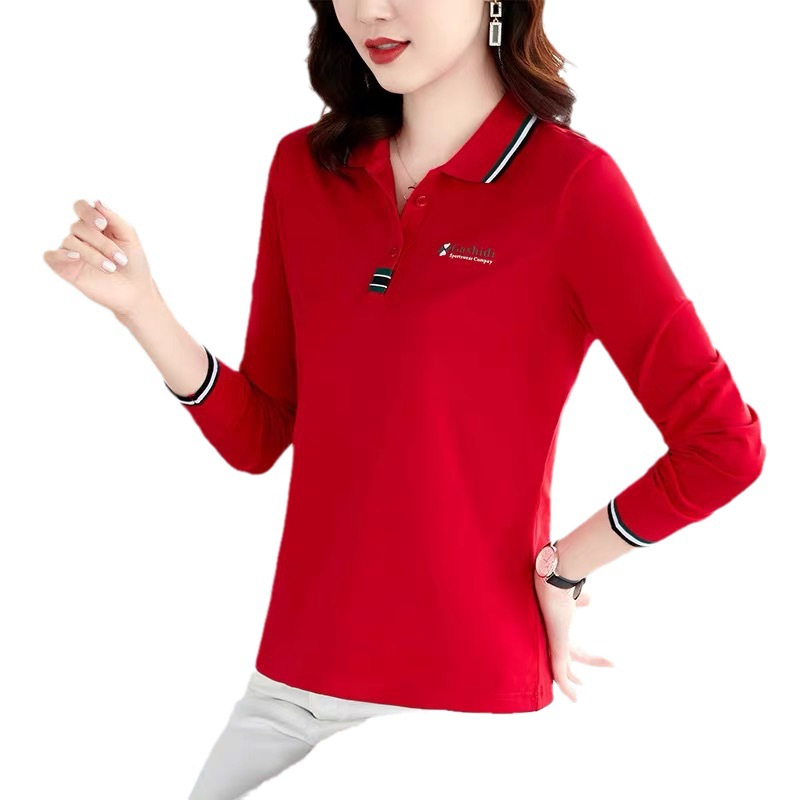 New long-sleeved T-shirt women's lapel polo shirt autumn plus size loose middle-aged mom casual collar top women's fashion