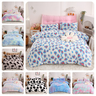 Cross-border plush mink quilt kit warm velvet solid color Crystal velvet plush quilt cover three-piece set