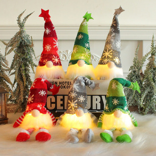 Cross-border new Christmas scene dress props luminous with light sitting posture knitted Forester doll ornaments wholesale