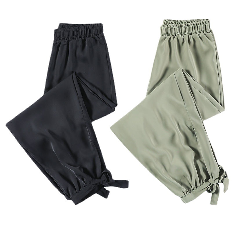 Ice Silk Lantern Pants Women's Chiffon Summer New Women's Pants for Chubby Girls Hanging Sense Loose Thin Leg Cropped Casual Pants
