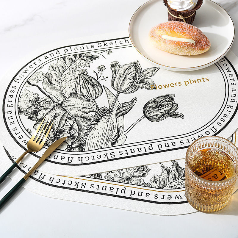 French Nordic black and white pattern Western placemat leather placemat waterproof oil-proof heat insulation anti-scald plate bowl mat pot mat home