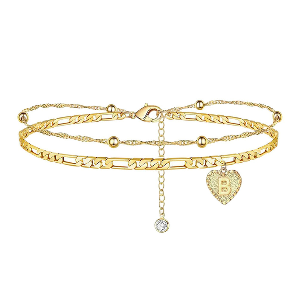 Amazon new double love letter anklet European and American fashion double peach heart initials foot ornaments cross-border wholesale