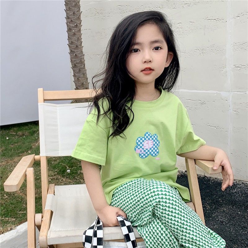 Girls' Short-sleeved T-shirt 2023 New Baby Summer Half-sleeved Cartoon T-shirt Children's Western-style Summer Cotton Top