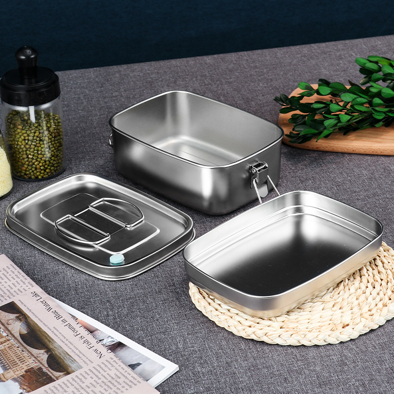 Lunch box 304 stainless steel sealed leak-proof fresh-keeping box rectangular 1.5L layered lunch box with portable lunch box