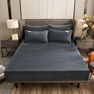 Cross-border Falai velvet solid color Crystal velvet bed hat single-piece padded coral velvet bed bag non-slip mattress protective cover wholesale