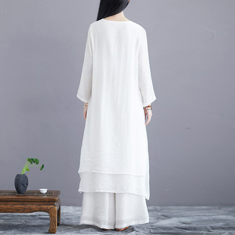 One-piece delivery fairy artistic Chinese style Tencel cotton and linen tea clothes two-piece yoga clothes Zen dance clothes suit women