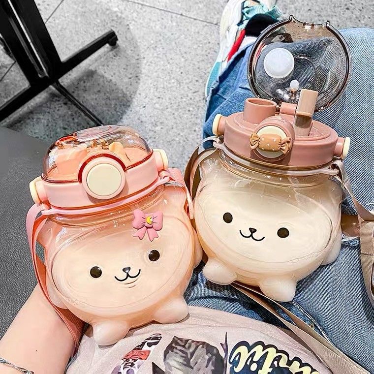 Super cute summer panda double drink high color value large capacity children's cartoon water cup plastic bear Sippy Cup Cup