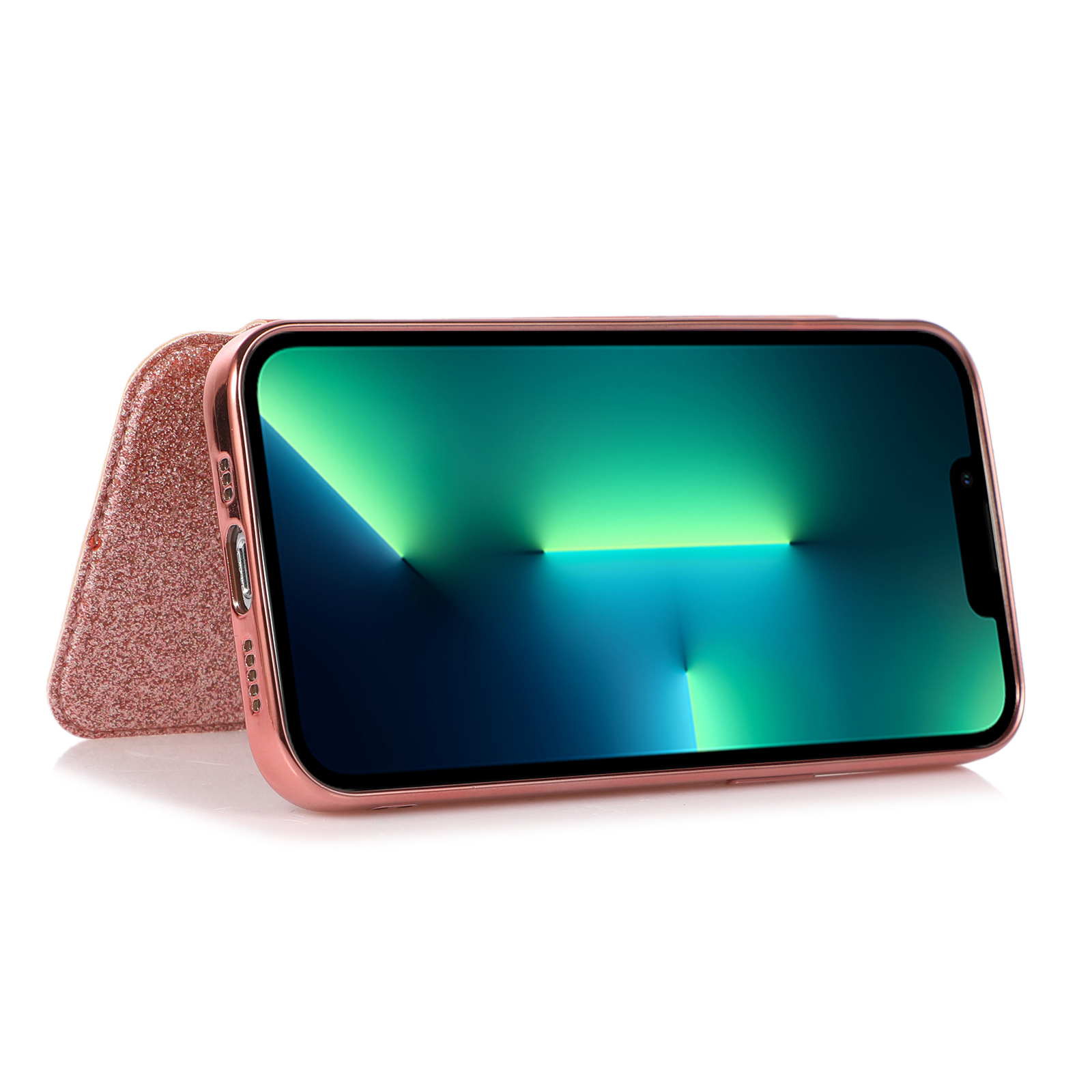 For iPhone14 glitter mobile phone leather case Apple 16 electroplating transparent card protective case TPU fashion all-inclusive