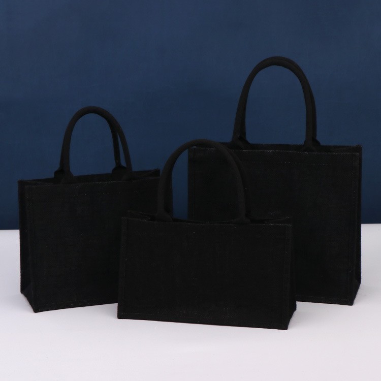 黒い麻の袋の卸売りはlogo亜麻の綿麻の黄麻の手提げ袋を印刷します。|undefined