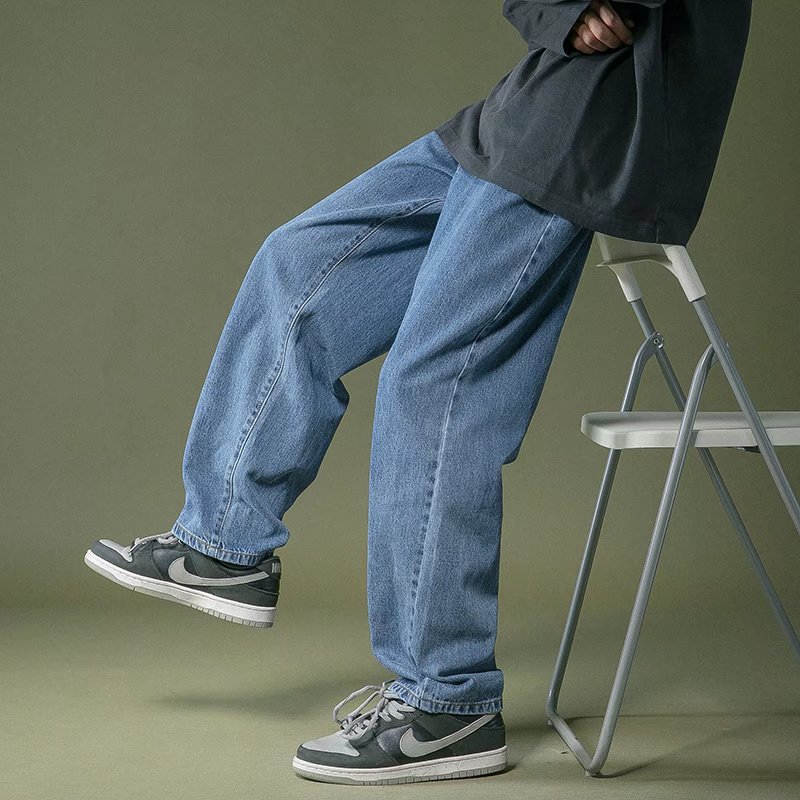 Casual Jeans Boys Trendy Brand Loose Straight Wide Leg Pants 2023 New High Street Casual All-match Pants