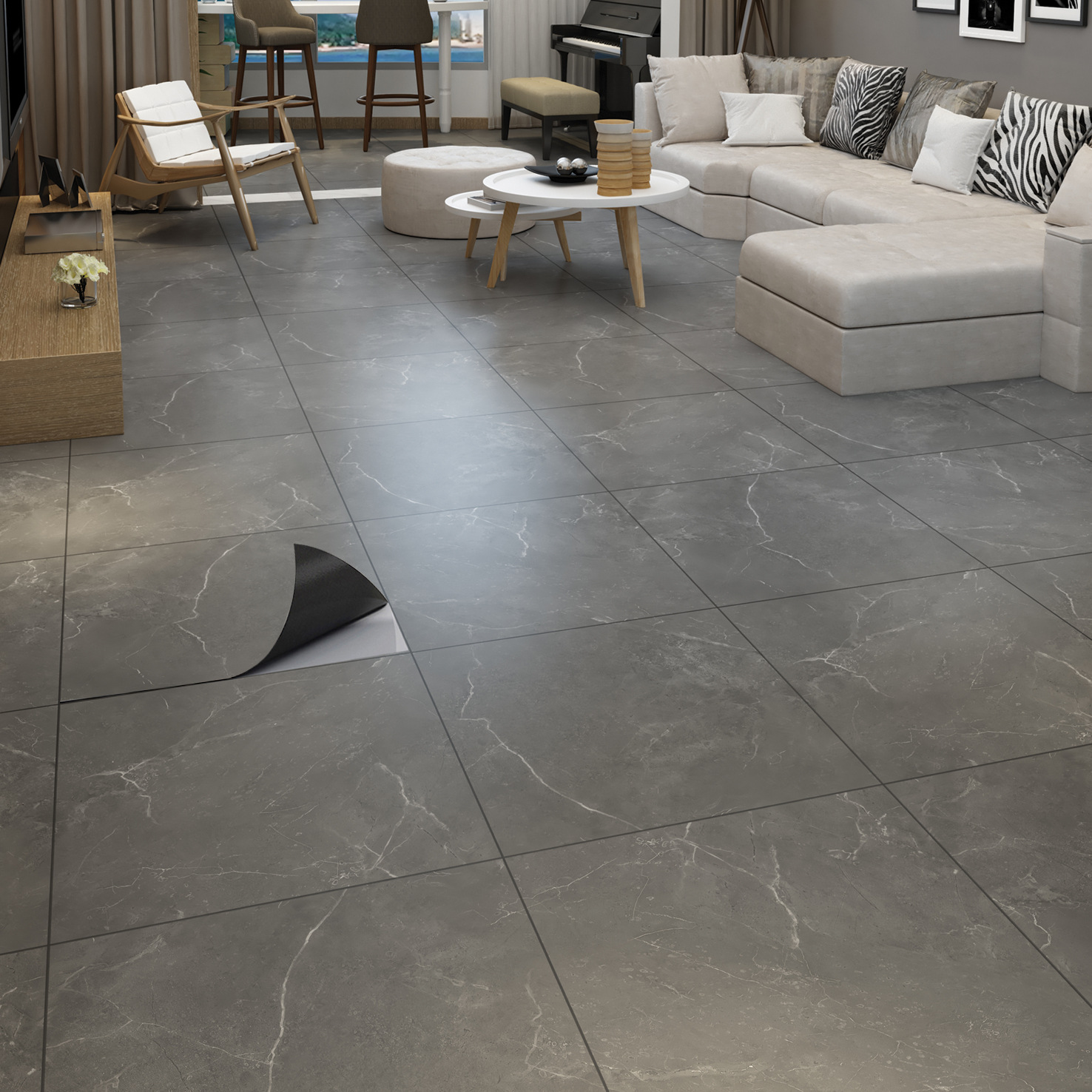 Factory wholesale home improvement renovation PVC floor household marble tile paste stone plastic floor self-adhesive SPC floor