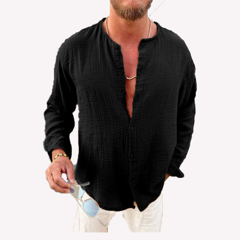 Europe and the United States cross-border 2023 Spring and Autumn new double wrinkled men's loose casual wrinkled long sleeve shirt collar shirt