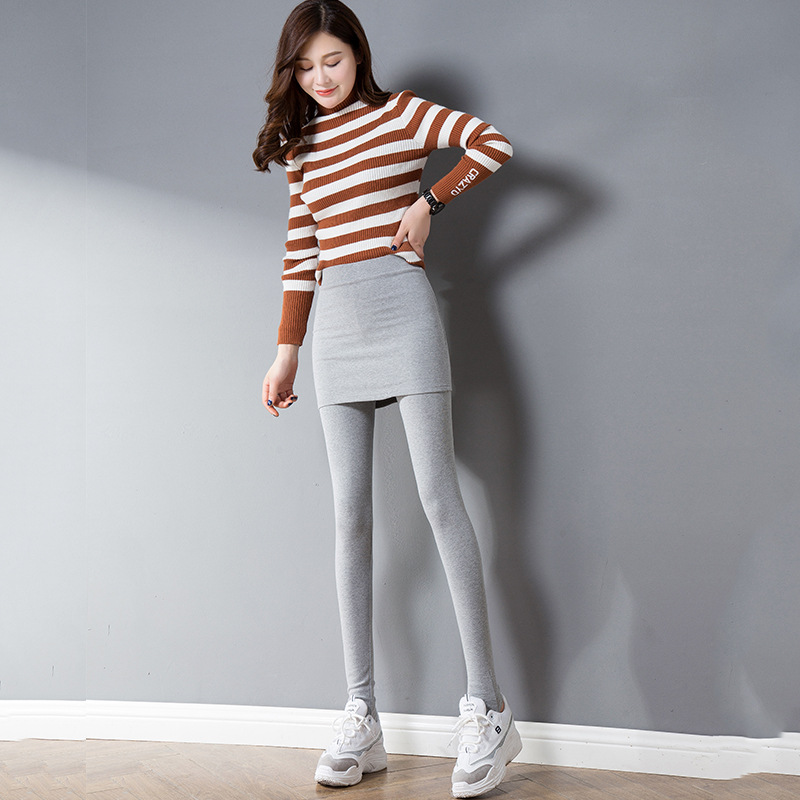 Korean Style Autumn and Winter Warm Fake Slim-fit Two-piece Leggings Women's Outer-wear Hip Skirt Trousers with Strap Skirt All-match Trousers