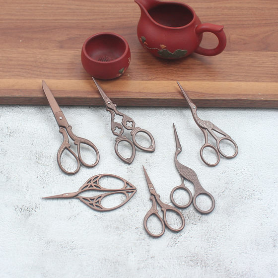 Crane scissors stainless steel gold-plated crane-shaped scissors retro cross-stitch thread scissors tea ceremony tea bag small scissors set