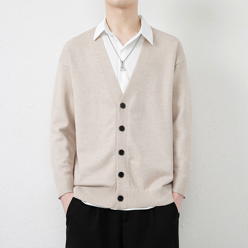 2022 Autumn New retro drop-shoulder cardigan men's loose Korean style sweater men's spring and autumn outer sweater coat