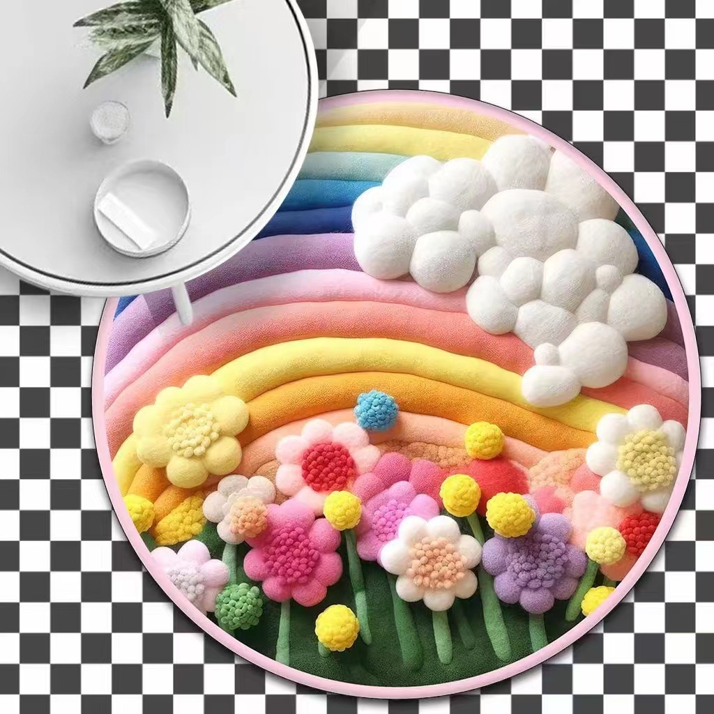 Three-dimensional round living room coffee table carpet plush thickened bedroom mirror front bedside blanket 3D cashmere absorbent floor mat