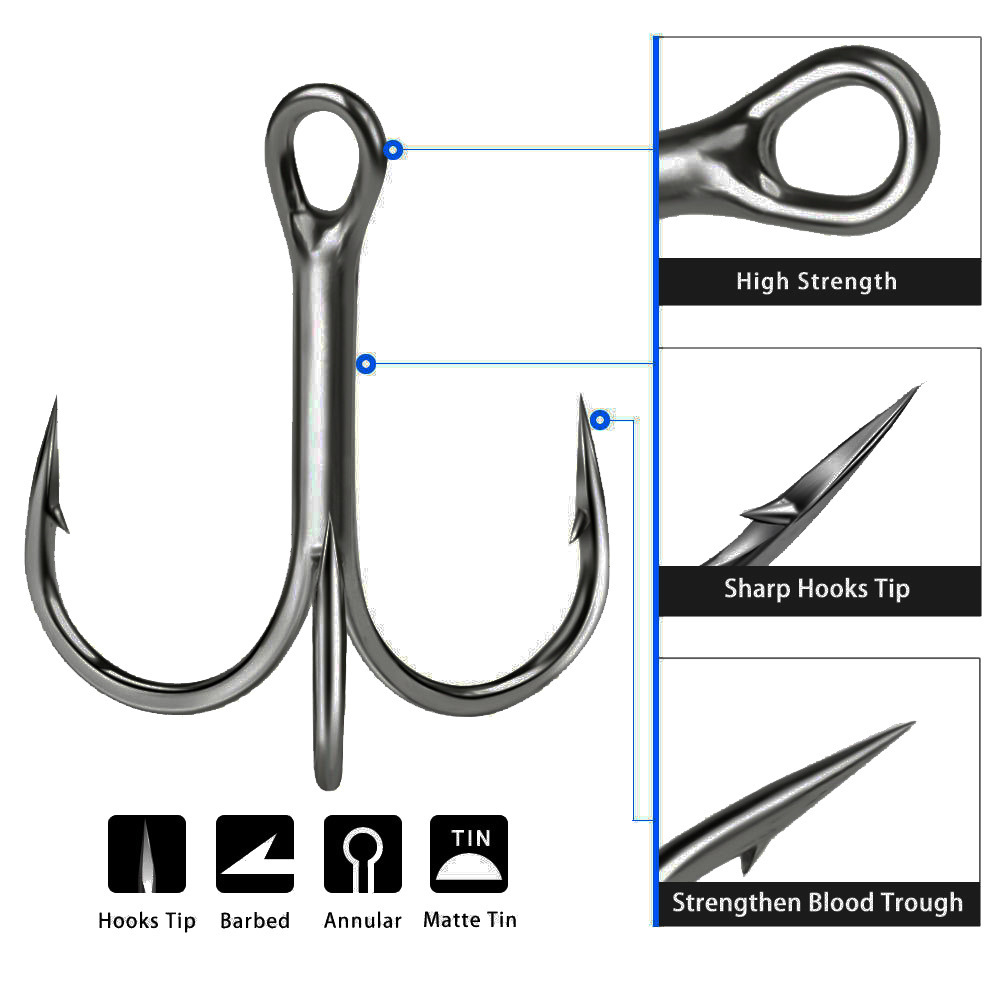 抛竿三本钩 路亚饵加强碳钢倒刺锚钩 1-10三爪钓钩鱼配件厂家批发