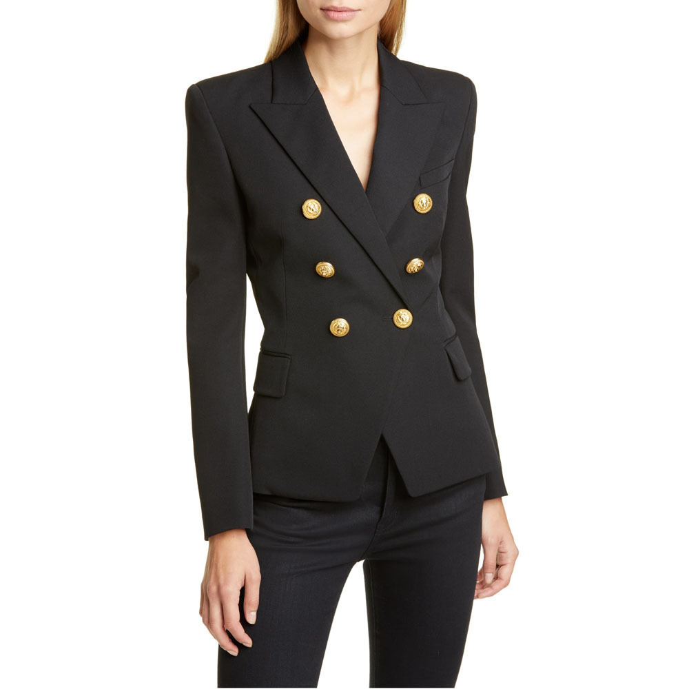 European and American new women's coat 2023 autumn and winter small suit houndstooth suit fashion double breasted coat top