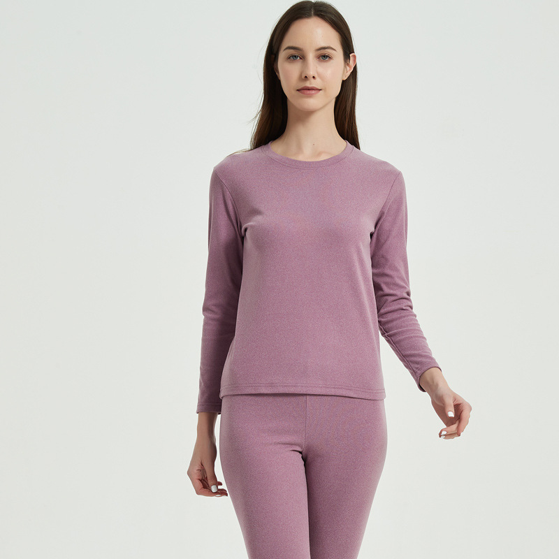 New Solid Color Double-sided Sanding Women's Thermal Underwear Autumn Clothes Round Neck Underwear Base Shirt Warm Suit for Men