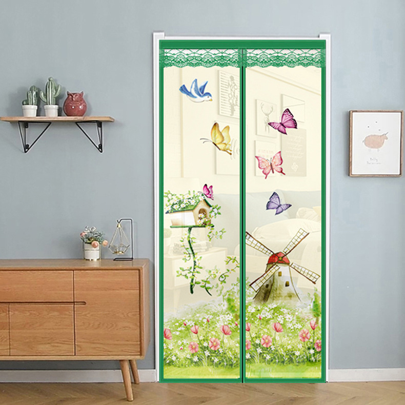 Summer Door Curtain Anti-mosquito Insect Anti-mosquito Door Curtain Magnetic Bedroom Soft Screen Door Fly-proof Partition Screen Door Windmill Pattern