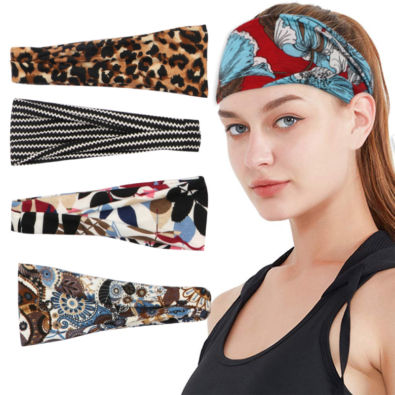 European and American Cross-border New Women's Sports Headband Yoga Hair Band Sweat-absorbent Band Antiperspirant Wide-brimmed Printed Headband Headwear