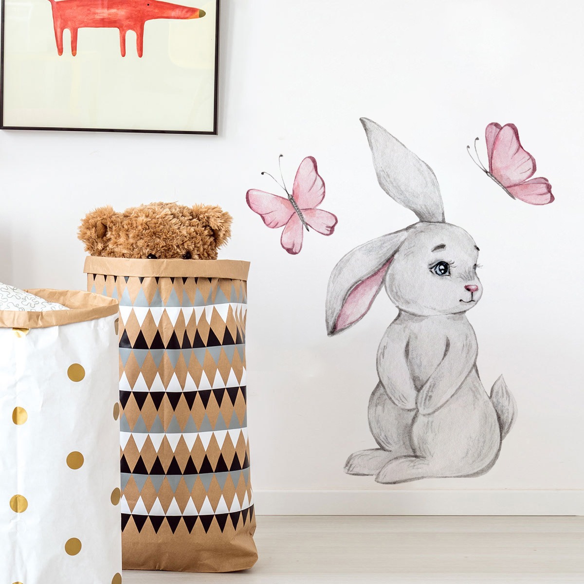 新款AD3248卡通兔子蝴蝶墙贴儿童房宝宝卧室家居墙面装饰贴纸自粘