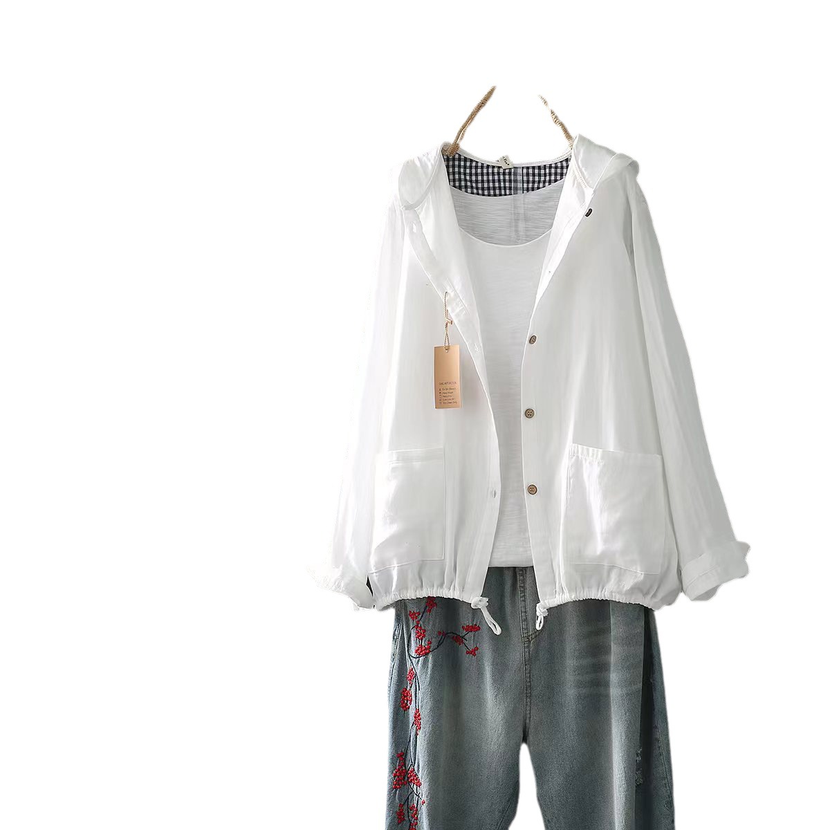 Spring and Autumn 2023 Long Sleeve Hooded Cotton Yarn Shirt Women's Thin Jacket Large Size Cross-border Russian Foreign Trade Star