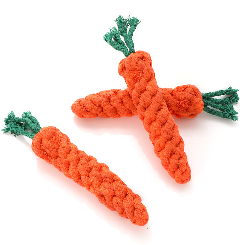 Factory wholesale handmade woven cotton rope carrot Hawo dog bite rope pet supplies knot toy