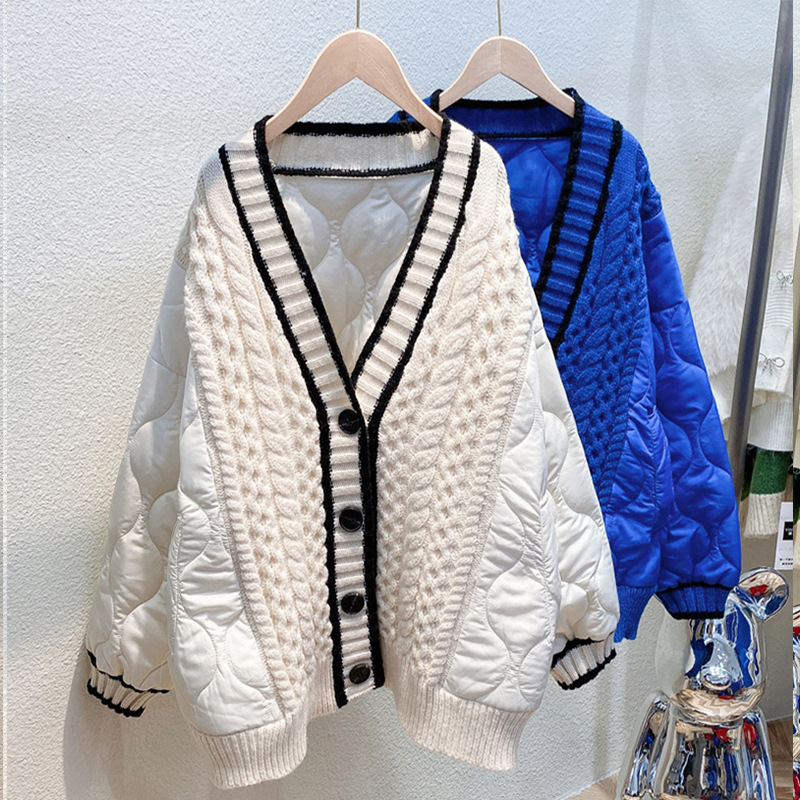 European Station Stitching Sweater Coat Women's 2024 New Autumn and Winter Wear Loose Lazy Style Thickened Knitted Cardigan Top