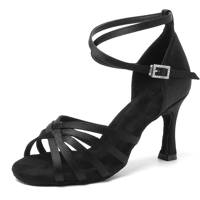 Foreign Trade Professional Latin Dance Shoes Female Adult Cha Cha Rumba Middle High Heel Soft Sole Art Test Competition Dance Shoes Wholesale