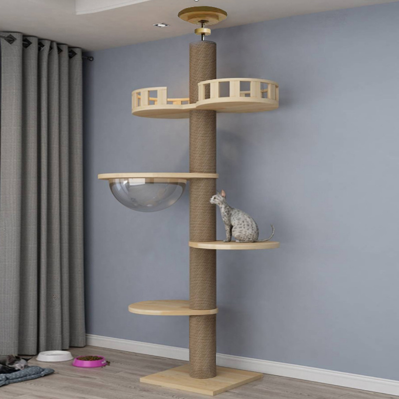 Tongtianzhu cat climbing rack cat toy cat scratching board wholesale source factory solid wood bold solid indomitable cat column