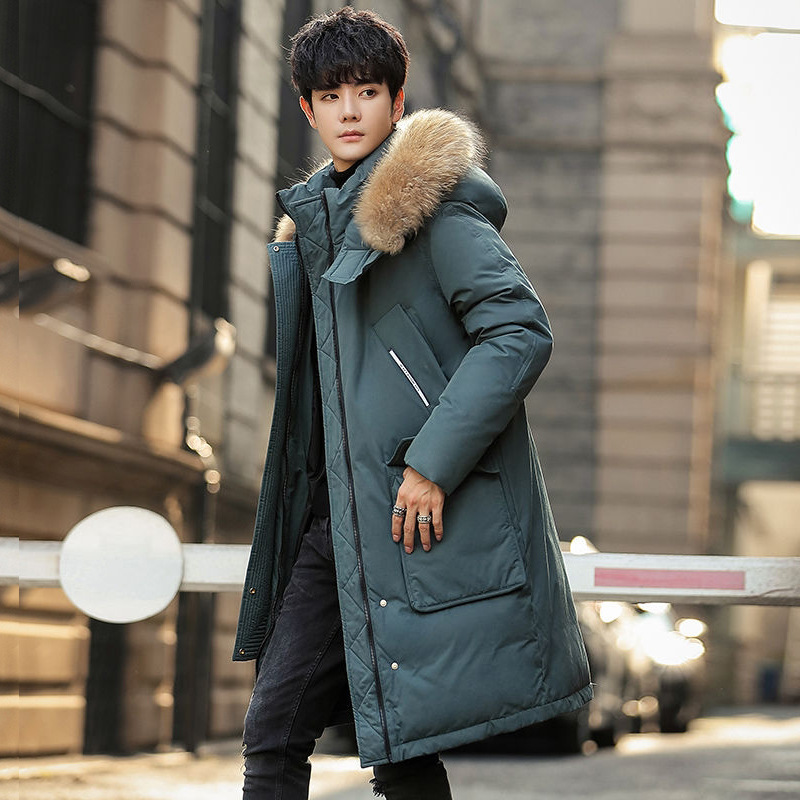 Northeast Coat Down Jacket Men's Thickened Midi White Duck Down Hooded Wool Collar Outdoor Winter Casual Men's Coat