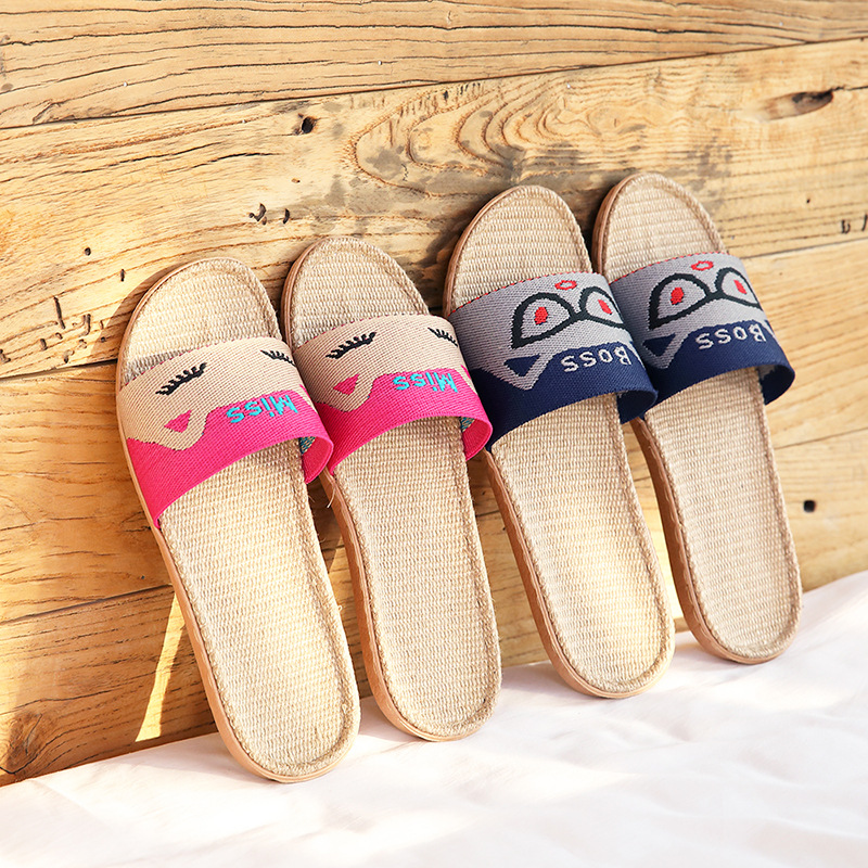 Home slippers cat linen slippers summer couple slippers non-slip indoor slippers sandals wholesale