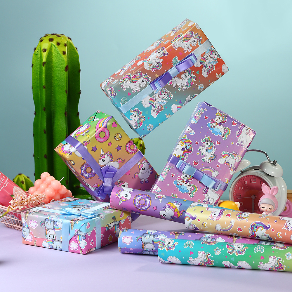 Amazon hot sale creative cartoon unicorn cute gift wrapping paper gift box flower wrapping paper book wrapping paper