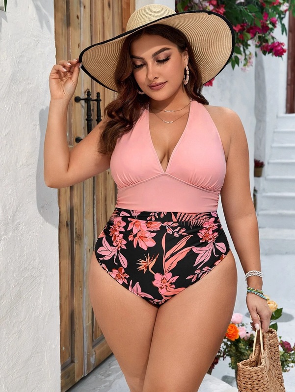 女性のワンピース水着の大きいサイズの花のプリントの高弾力性のセクシーな欧米のメーカーの卸売りは直接髪を出します。|undefined