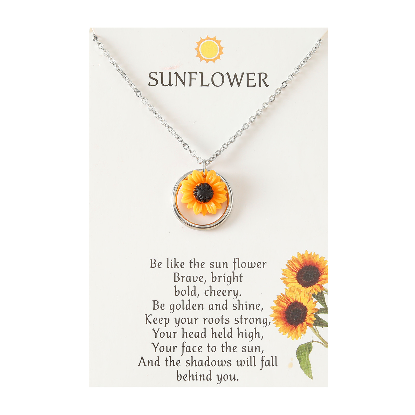 Cross-border new sunflower small fresh clavicle chain European and American personality stainless steel ring sunflower pendant necklace women