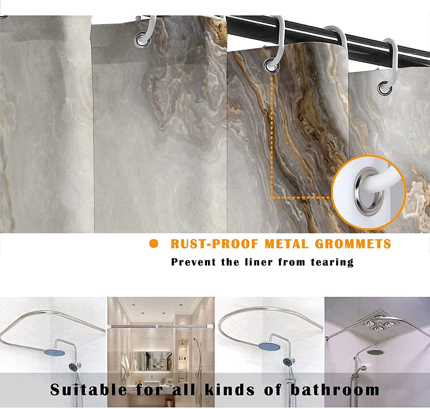 Marble digital printing shower curtain waterproof shower curtain four-piece bathroom curtain thickened cross-border Amazon wholesale