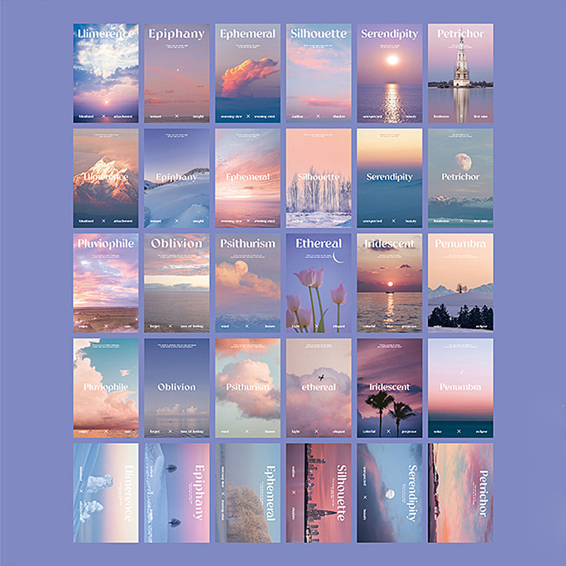 30 Nordic Postcards ins Dormitory Decoration Wall Stickers Cards White Cardboard Scenery Stitching Painting Jewelry Box Photos