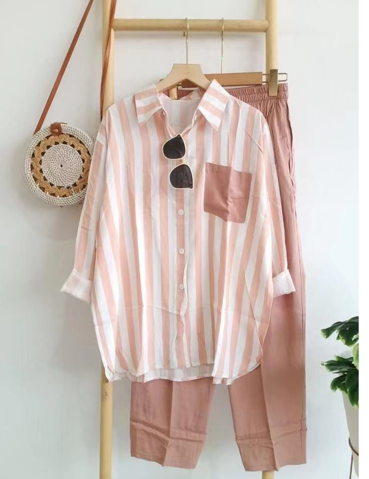 transfrontaliera 2023 estate nuova moda sciolto sottile comodo casual a righe vestito donna all'ingrosso_voghion.com