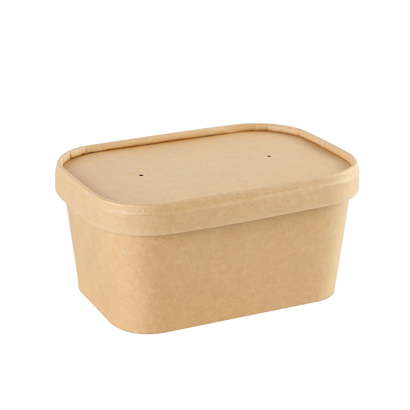 Disposable Kraft paper lunch box paper lid with PP Lid Food packaging snack box takeaway packing box square carton