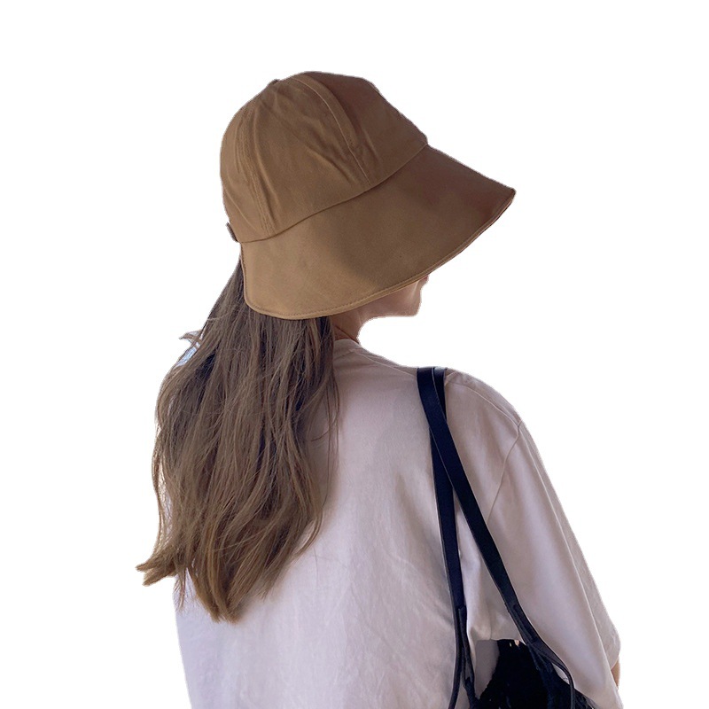 Hat Women's Summer Thin Pure Cotton Fisherman Hat Korean Style Cyber Celebrity Sunshade Sunscreen Hat with Pony Tail Trendy Sun Basin Hat