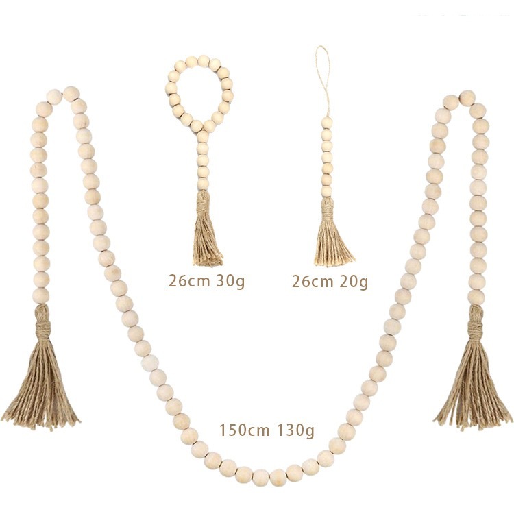 ins Amazon European and American Pastoral Hemp Rope Wooden Beads Tassel String Decorative Hanging Wood Bead Garland