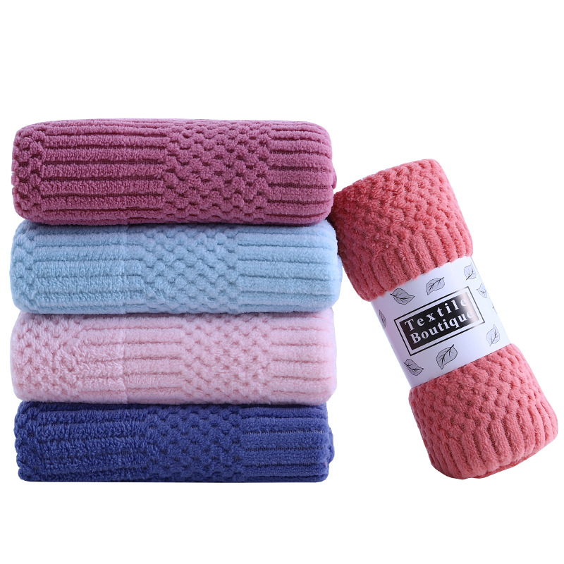 Factory wholesale warp knitted coral fleece towel thickened absorbent soft lint-free auspicious face wash gift towel