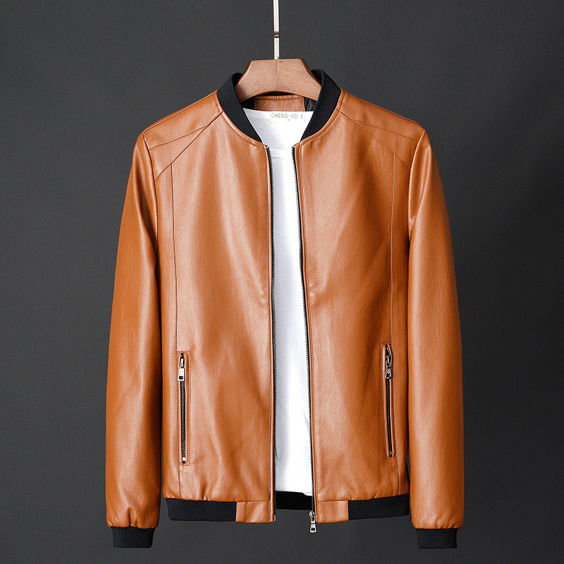 2021 New Leather Men's Casual Jacket Korean Fashionable Slim-fit Handsome Youth Spring and Autumn Motorcycle Jacket