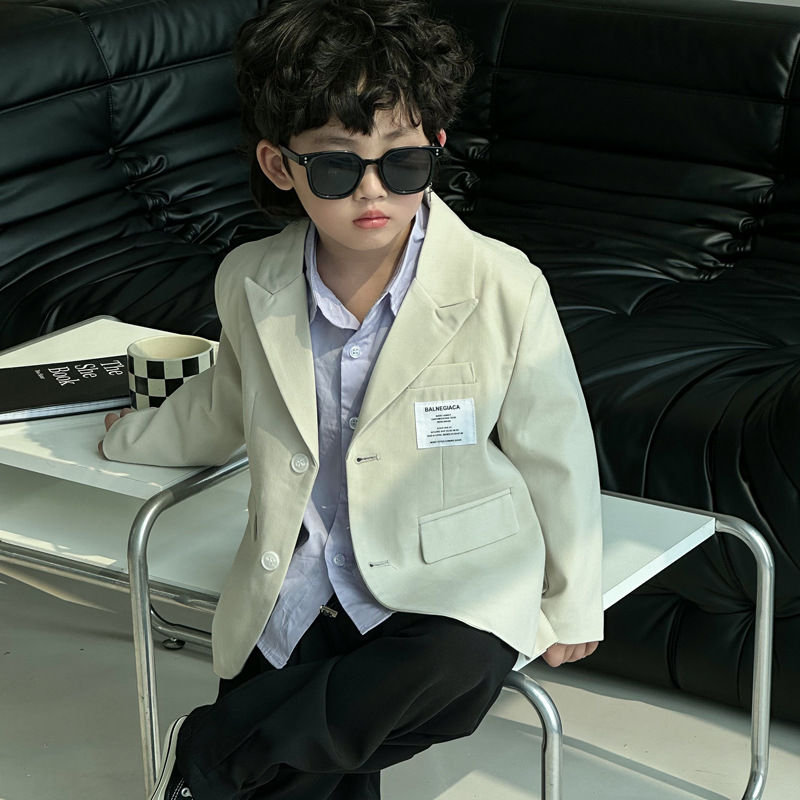 Children's new Korean style spring and autumn casual, versatile, handsome and trendy gray beige suit single suit factory direct sale