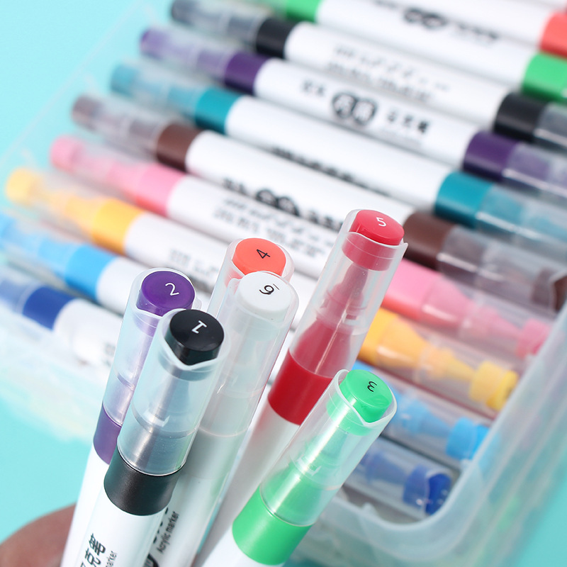 Double-headed acrylic marker pen double-headed waterproof hand painted 12/24/36/48 color acrylic brush acrylic marker pen