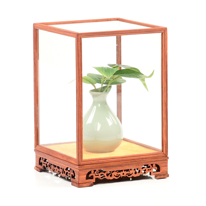 Mahogany glass cover Buddha antique ornaments crafts display dust cover base cage